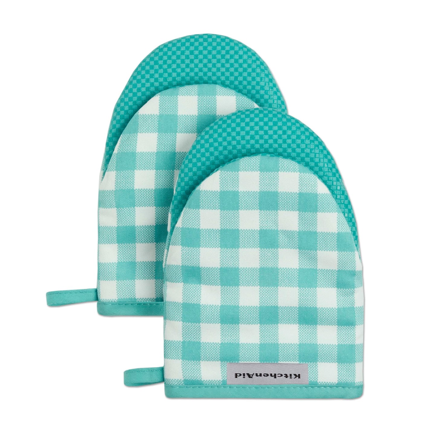 KitchenAid Gingham Mini Oven Mitt 2-Pack Set, Blue Velvet, 5.5"x8"
