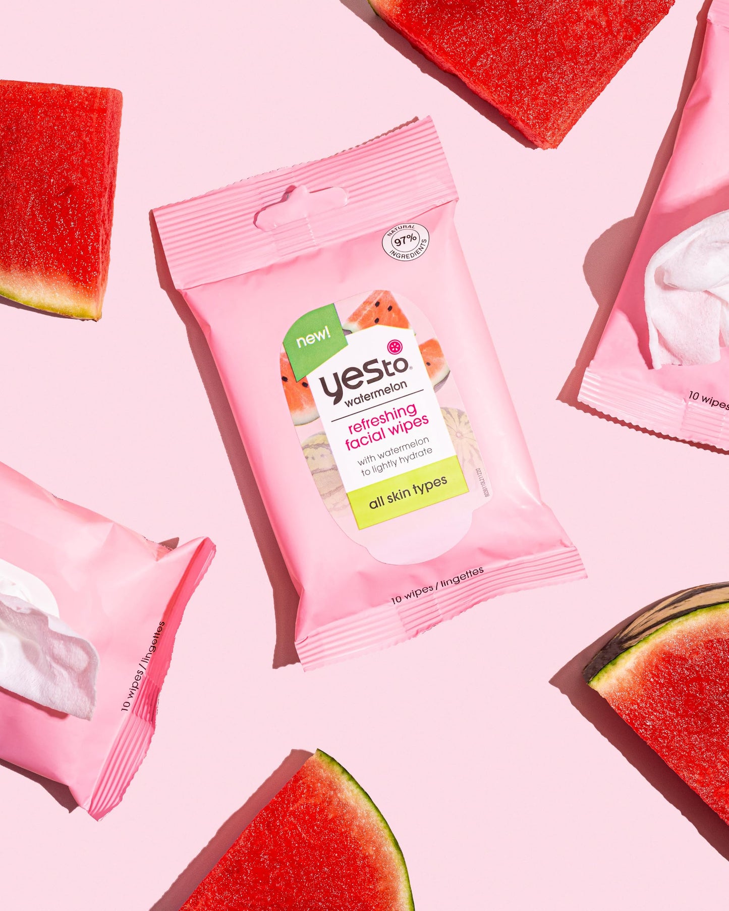Yes To Watermelon Skincare Essentials Set – Face Wipes, Hand Cream, Lip Balm, Hydrating Moisturizer,