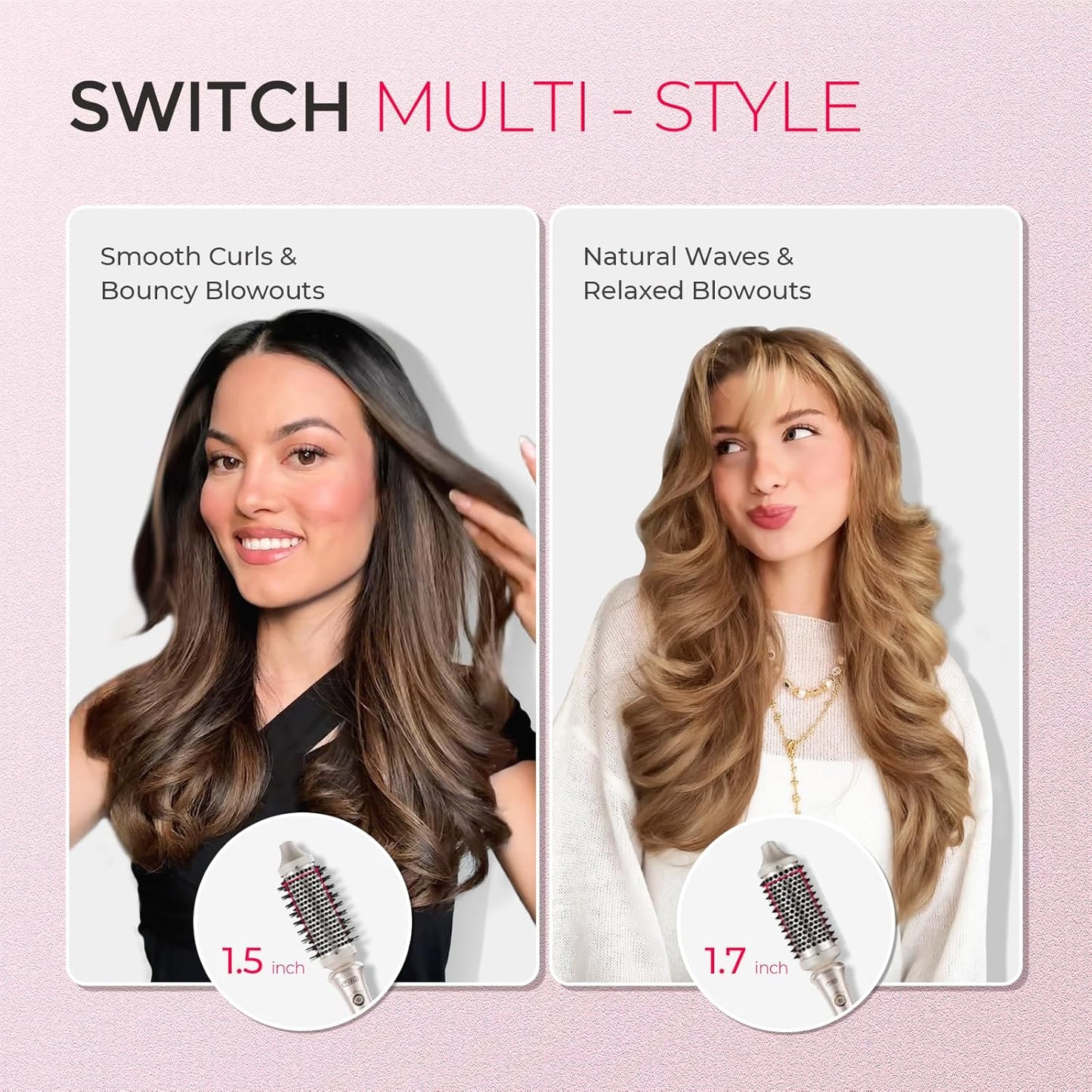 TYMO Thermal Brush - 1.5 Inch Curling & Straightening Volumizer | Dual Voltage Heated Styler in Gold