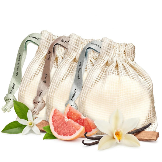 Vove Hair & Body Bar Set - 3 Bars & 3 Bags | Shampoo, Conditioner & Body Wash - Sulfate Free, Eco-Friendly