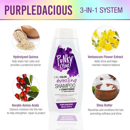 Punky Colour 3-in-1 Color Depositing Conditioner - Purpledacious, Sulfate-Free & Vegan, 8.5 fl oz