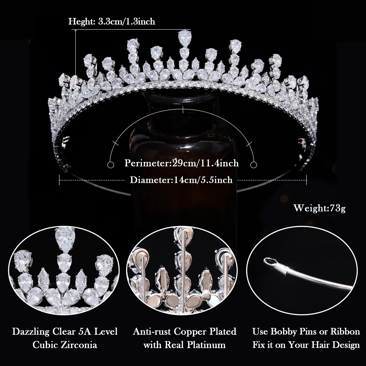 Aoligrace Small Cubic Zirconia Wedding Tiaras for Women CZ Sweet 16 Quinceanera Crowns for Girls Fairy Royalty Hair Jewelry