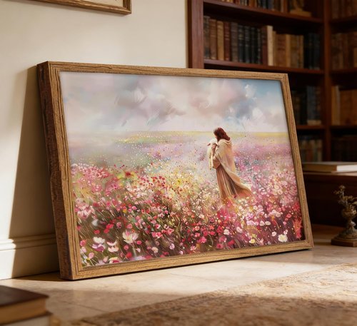 Framed Jesus and Lamb Canvas Wall Art - Jesus Saves Painting for Church & Home Decor | 12x16in