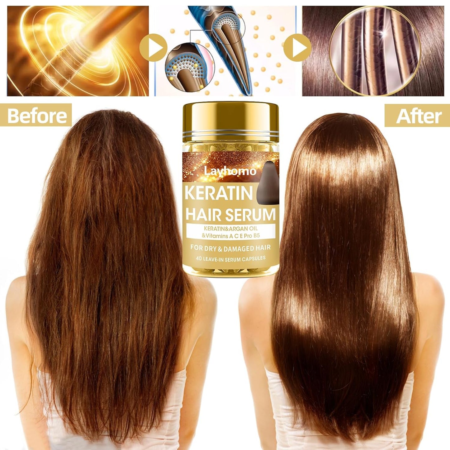 Skiennix Keratin Hair Treatment Serum | Nourishing Anti-Frizz Oil Capsules | Leave-In Conditioner for All Hair Types
