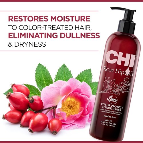 CHI Rosehip Oil Conditioner - Restores Moisture & Retains Color for Color-Treated Hair | 11.5 Oz