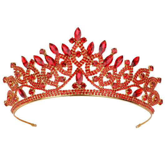 LIMELIA Women's Tiara, Crown for Henna Wedding Party | Glitter Hair Accessories for Bridal Birthday Halloween Costume Christmas Party, Princess Crowns Floral Pattern | Crystal Stone - Gold Red