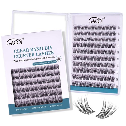 GAQQI Lash Clusters Wispy & Natural Eyelash Clusters Clear Band, 10-14mm Cluster Lashes 120PCS, Cluster Eyelash Extensions C Curve, Cluster Lashes Ultra-thin & Soft Invisivle Band (FEATHER)