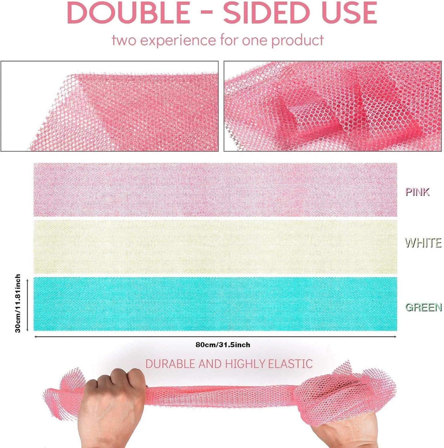 UJFQBH African Net Bath Sponge Set - Exfoliating Shower Scrubber for Smooth Skin | 3 Pieces in Pink, Green, Off-White