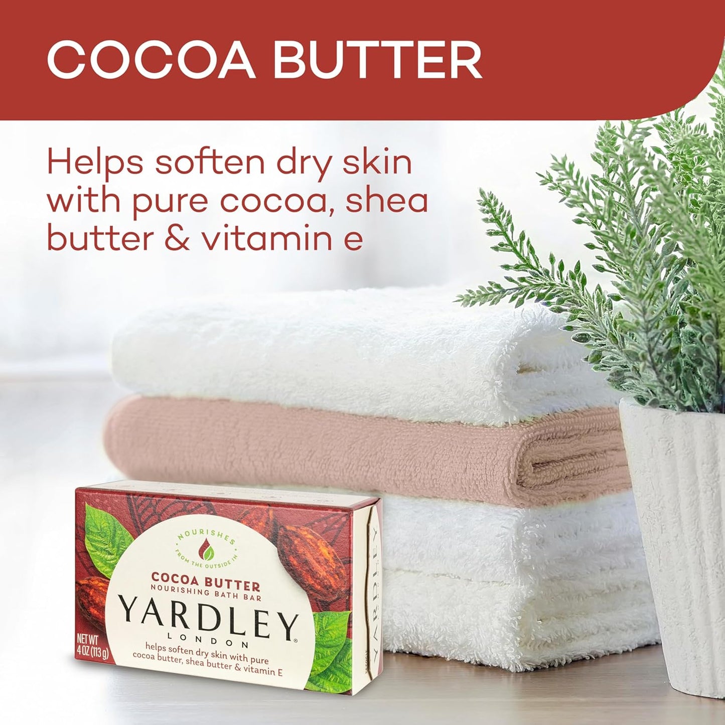 Yardley London Cocoa Butter Bath Soap Bar - Nourishing Formula with Shea Butter & Vitamin E | 4 oz