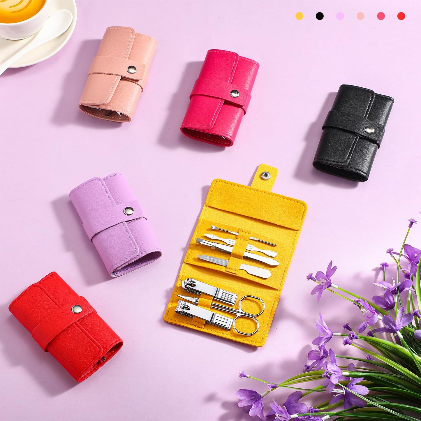 WILLBOND 12 Sets Manicure Set Nail Clippers Pedicure Kit 7 in 1 Stainless Steel Professional Pedicure Set Grooming Kits Nail Care Tools with Travel Case for Nail Care Multi Color (Bright Colors)
