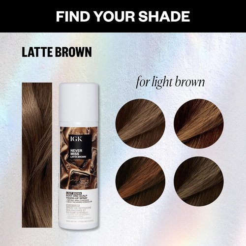IGK NEVER MISS Root & Scalp Touch-Up Spray - Light Brown | Temporary Gray Concealer for Thinning Hair | Waterproof & Sweat-Resistant | Infused with Biotin & Rosemary | 2oz
