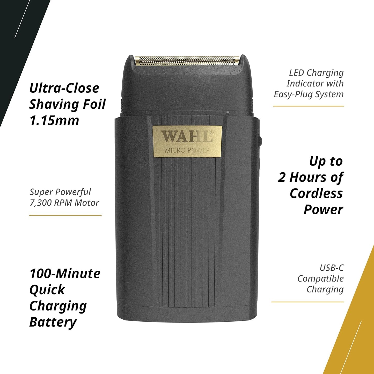 Wahl Professional Micro Power Shaver - Cordless Ultra-Close Finishing Foil for Precision Grooming | 2-Hour Runtime