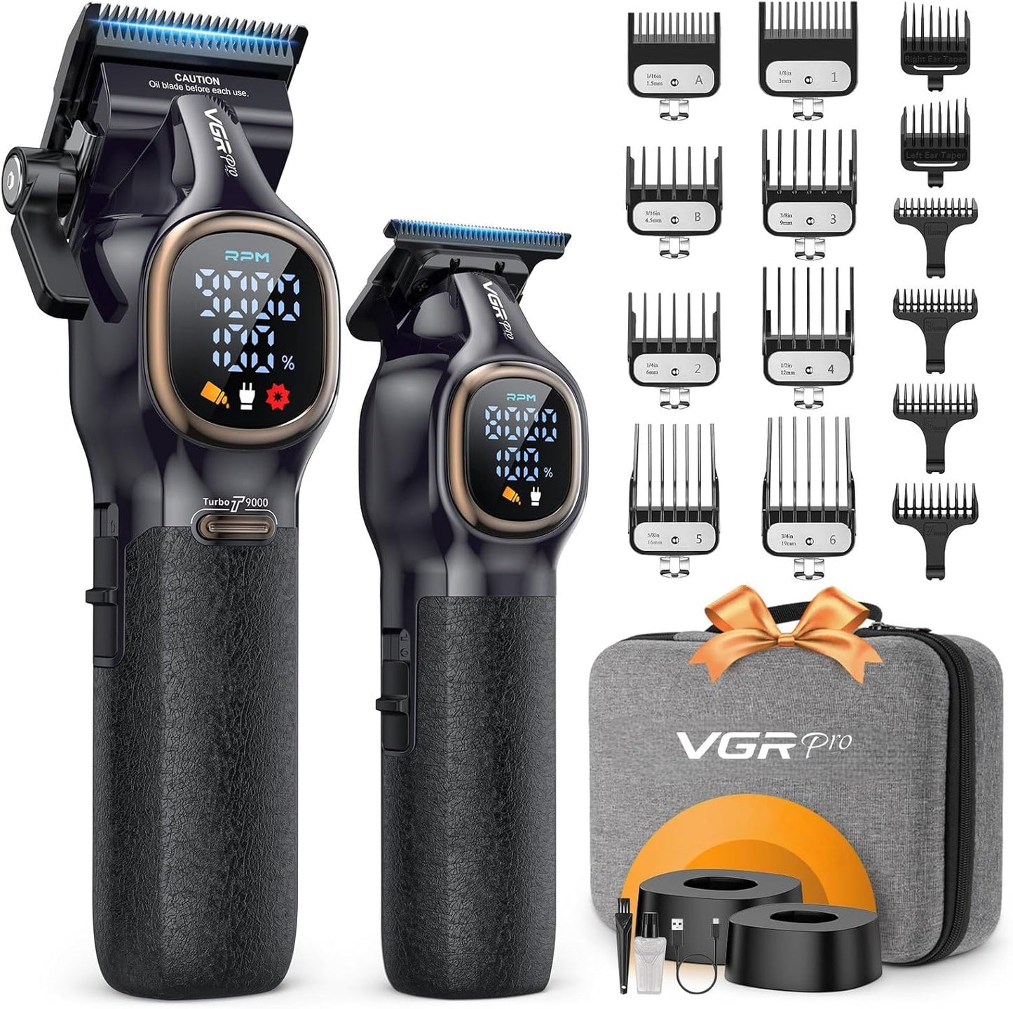 Skiennix Professional Hair Clippers - Cordless Barber Trimmer Set with 9000 RPM Power | Black