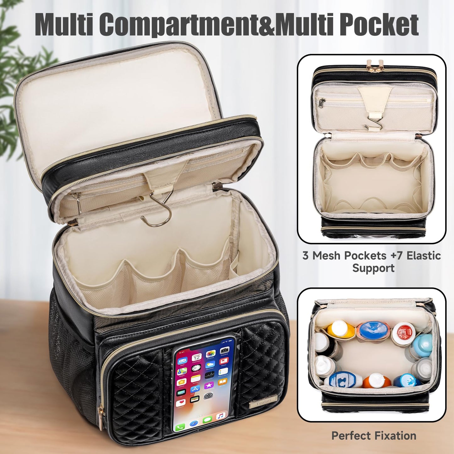 Large Leather Toiletry Bag for Women Men,Bathroom Bag,Water Resistant Portable Shower Caddy for College Dorm,Hanging Toiletry Bags for Traveling,Gym Camping Cruise Ship Travel Essentials Shower Bag