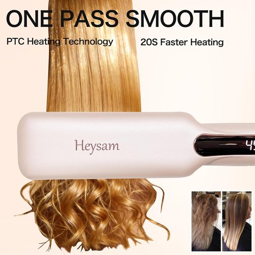Heysam 2-in-1 Flat Iron Hair Straightener & Curler - Portable Dual Voltage, 1.6-Inch, Fast Heating, Pink
