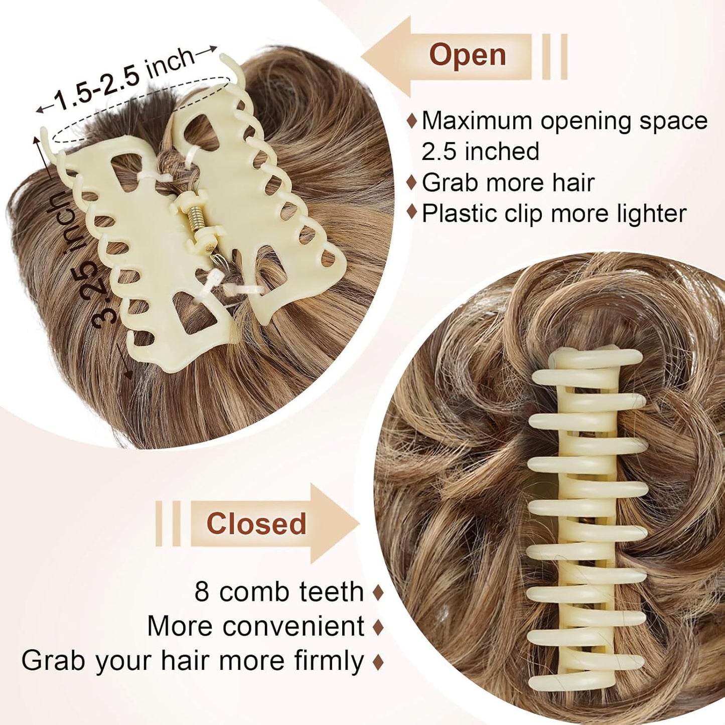 Foaoit Messy Bun Hair Piece for Updos Claw Clip Bun Hair Accessories for Women Messy Wavy Curly Fake Hair Bun Extensions Synthetic Hair Extensions (Light Brown mix Blonde)