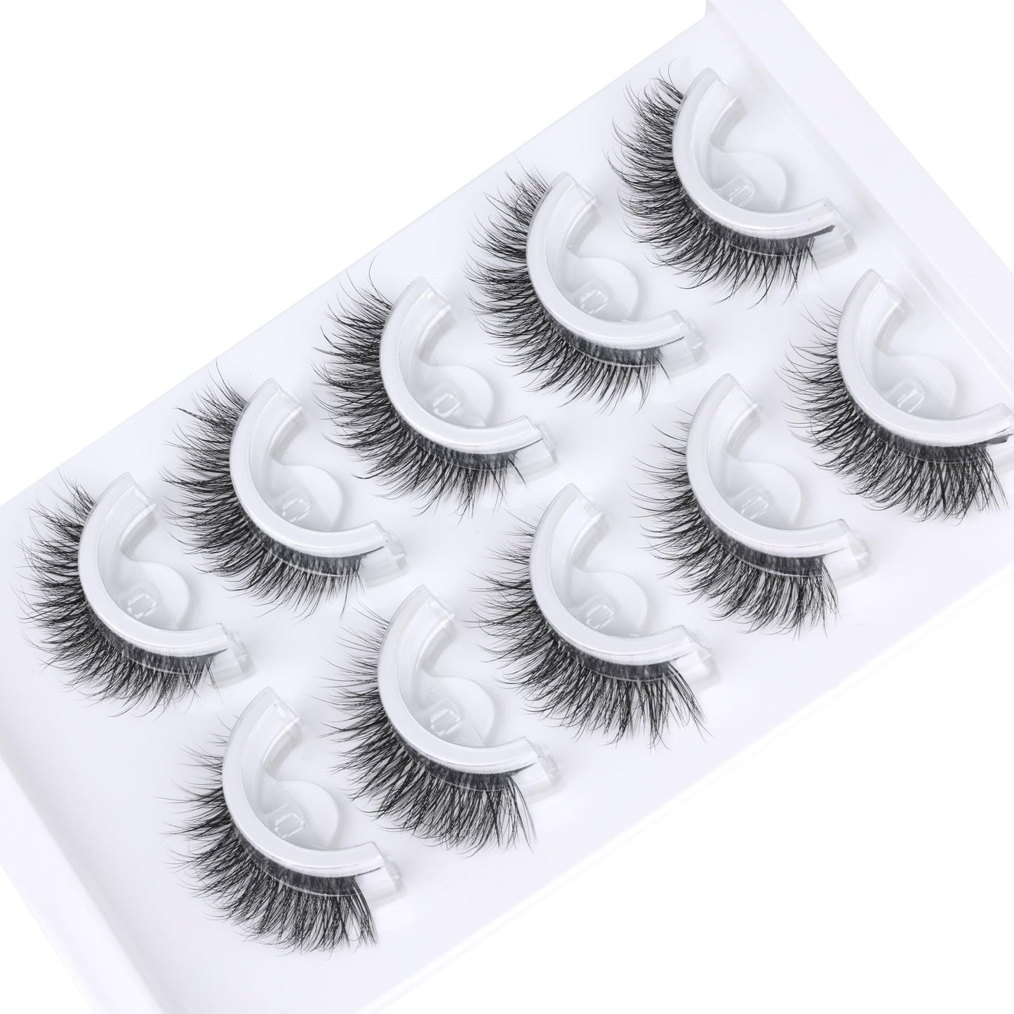 Natural Self Adhesive Lashes Cat Eye Lashes Wispy Self Adhesive Eyelashes No Glue Needed D Curl Reusable Fluffy Strip Lashes without Eyeliner Cat Eye False Eyelashes Natural Look 5 Pairs by Zegaine