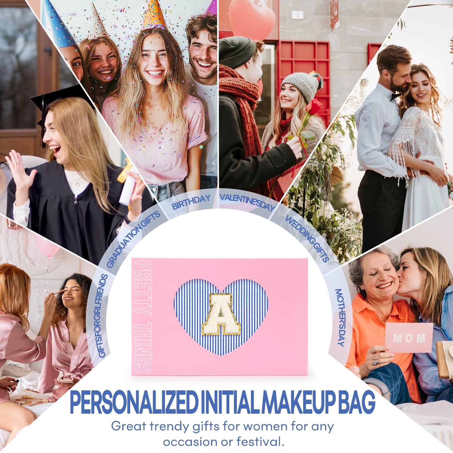 mibasies 2 PCS Initial Makeup Bags for Women: Cosmetic Bag for Travel Toiletry - Birthday Gifts for Girls Sister Wife Friend Daughter - Preppy Teen Girl Gifts Trendy Stuff - Blue P