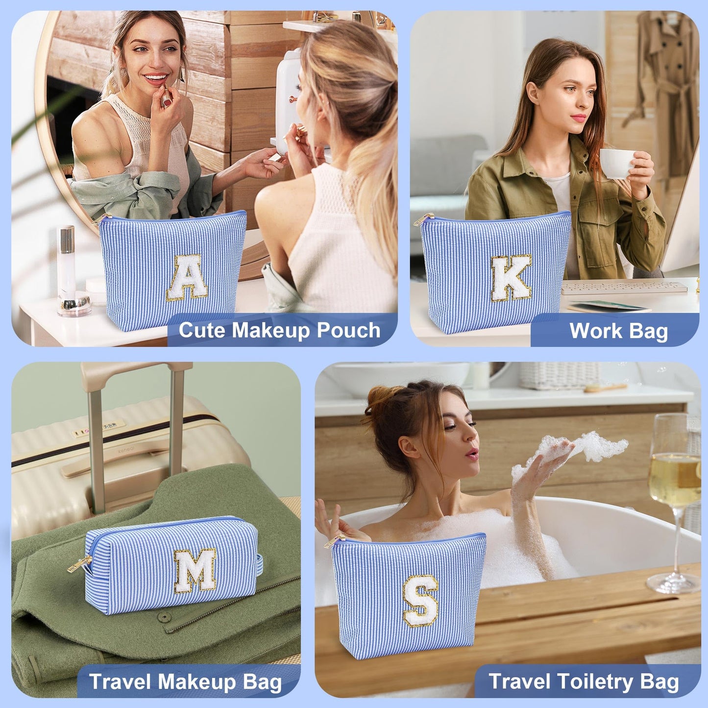 YOOLIFE Teen Girl Gifts | Makeup Bag | Cosmetic Bag | Travel Toiletry Bag | Gifts for Teacher Teen Girls Girlfriend Bridal Shower | Birthday Gifts for Kids | 15 14 13 Year Old Girl Gifts Blue A