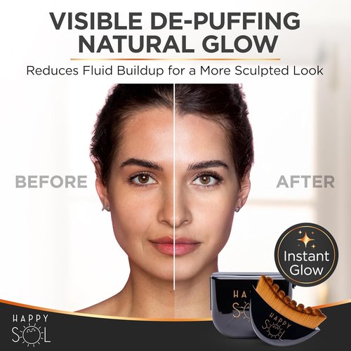 Happy Sol Lymphatic Contour Face Brush - Ergonomic Dry Brushing Tool for Puffiness & Glow | Compact Travel Size