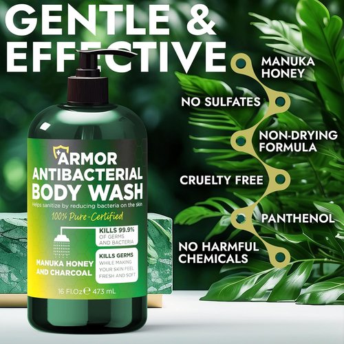 Antibacterial Body Wash by Manuka Honey | Kills 99.9% of Germs & Bacteria | 16 fl oz for Clear Skin