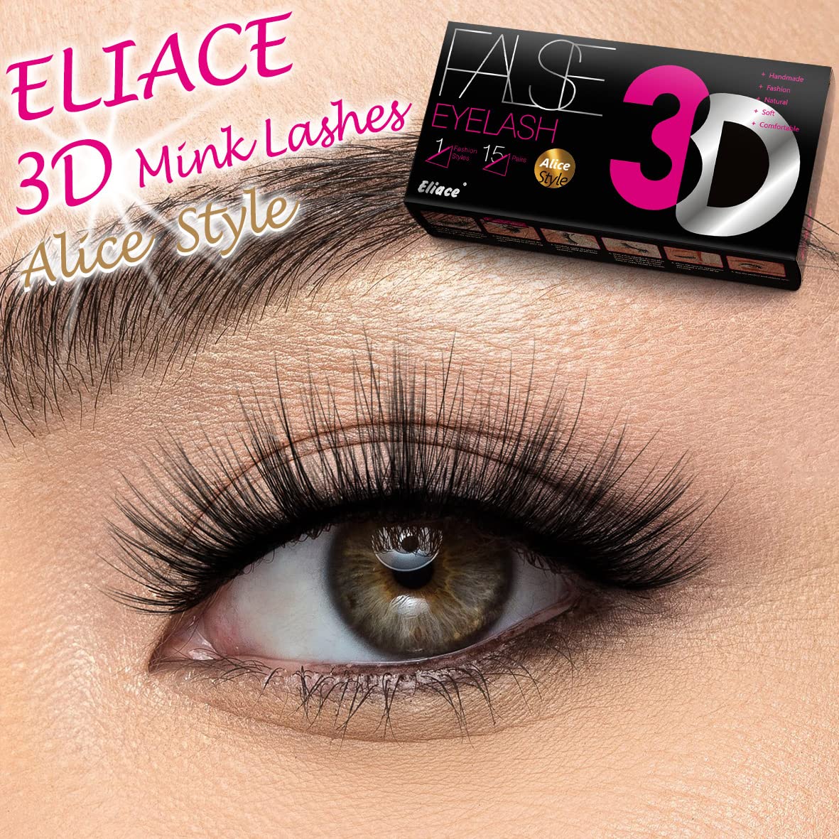 Eliace Lashes Fluffy Wispy Lashes Natural Lashes Wispy False Eyelashes Natural Cat Eye Lashes Faux Mink Lashes Pack, Comfortable Soft & Reusable (14mm) Fake Eyelashes for Women 15 Pairs | Alice