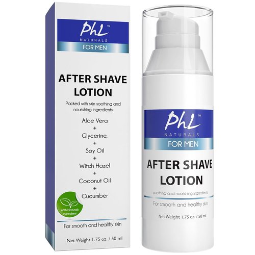 PHL Naturals Unscented Aftershave Lotion for Men - Fragrance-Free, Alcohol-Free, Soothes Razor Burn - 1.75 oz
