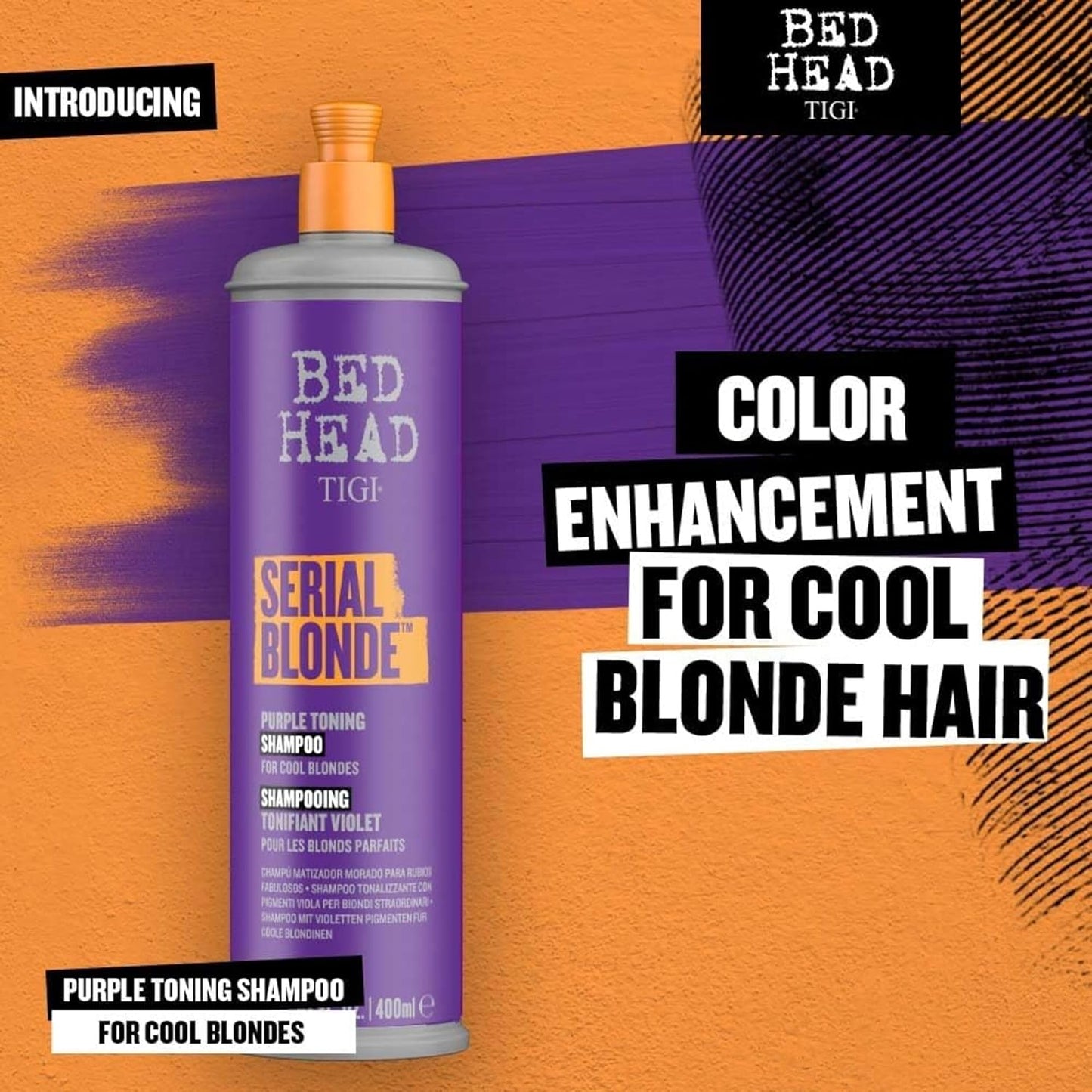 Bed Head by TIGI Purple Toning Shampoo - Neutralizes Brass Tones for Cool Blondes, 13.53 fl oz