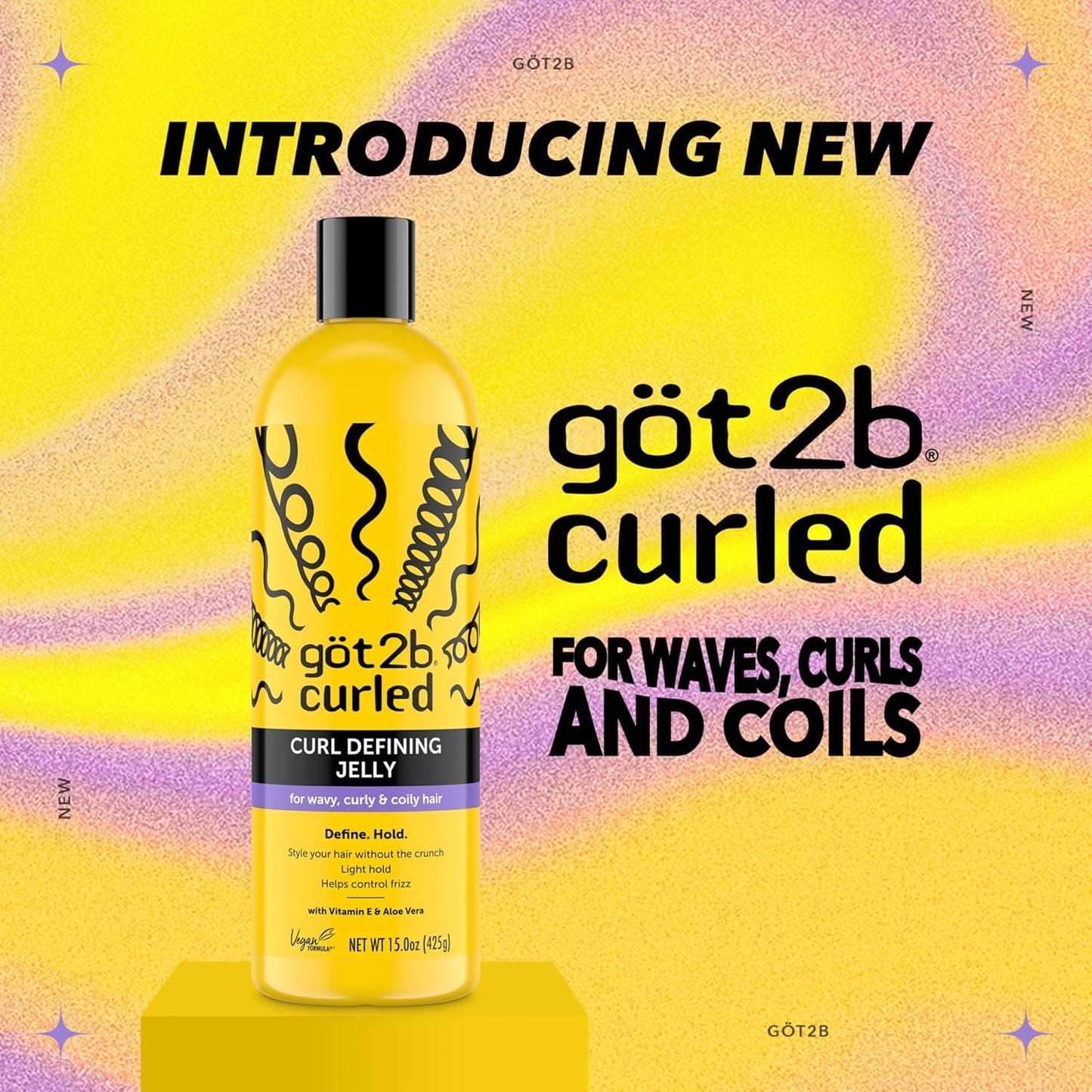 Got2B Curl Defining Jelly - 15 Fl Oz Vegan Curl Gel for Wavy & Curly Hair | 72-Hour Frizz Control