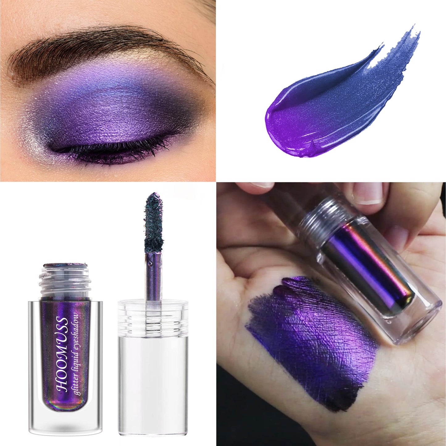 HOOMUSS Glitter Liquid Eyeshadow, 3Colors Chameleon Liquid Metallic Eyeshadows Holographic Glitter Multichrome Eye Makeup Set, Long Lasting Wearing, Highly Pigment, Quick-Drying (#1+3+6)