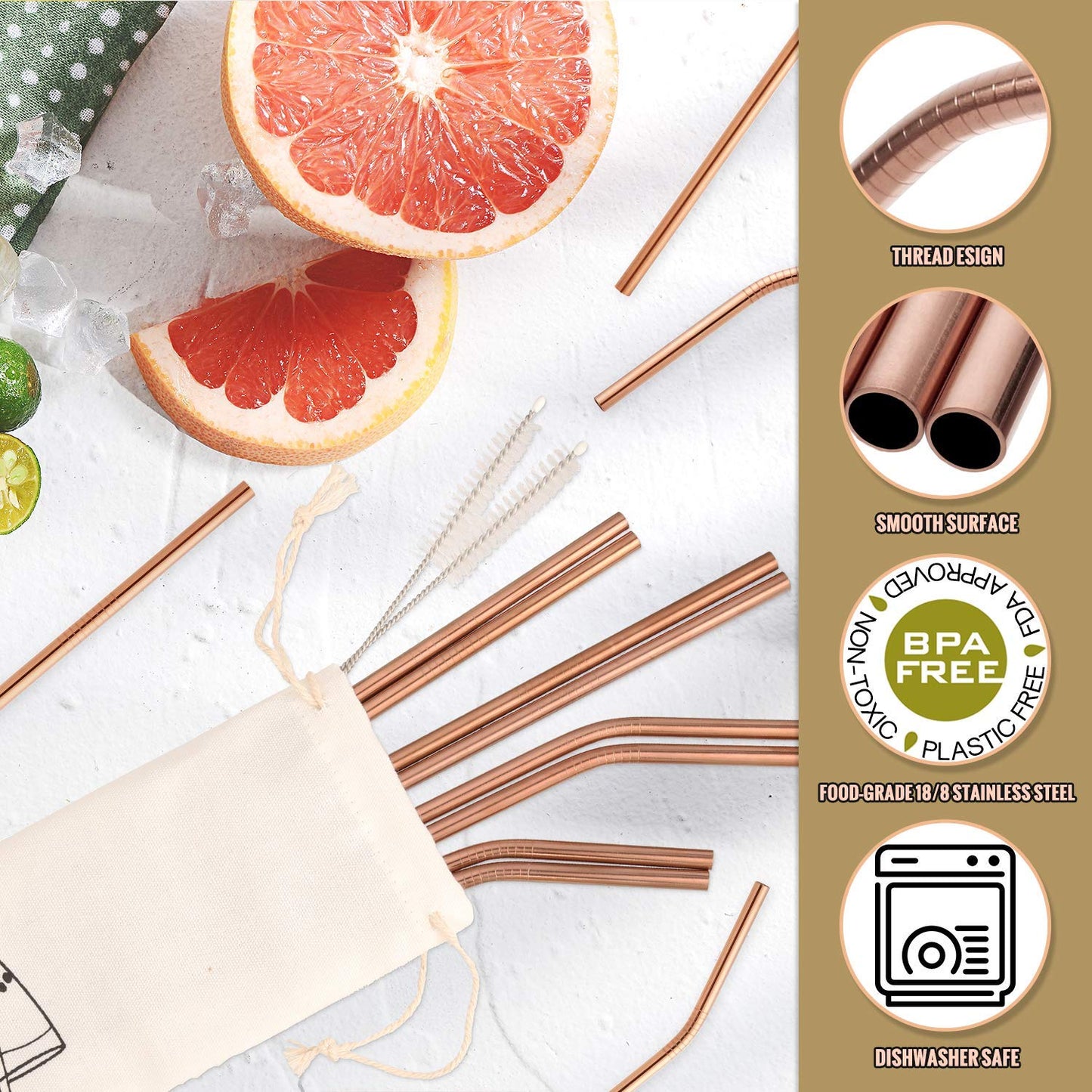 Hiware 12-Pack Black Stainless Steel Straws Reusable with Case - Metal Drinking Straws for 30oz and 20oz Tumblers Dishwasher Safe, 2 Cleaning Brushes Included