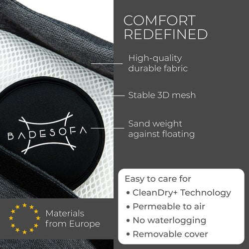 BADESOFA® Luxury Bath Tub Pillow for Feet | Premium-Quality Materials | Comfortable & Quick-Drying | Washable Bath Cushion in Charcoal | Home Spa Accessories | Universal Fit for Any Bathtub