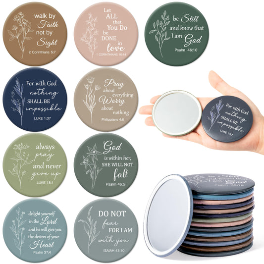 Y1tvei Mini Christian Compact Mirrors - 36Pcs Flower Sketch Art Bible Verse Compact Mirrors Bulk Small Portable Round Pocket Makeup Mirror Christian Inspirational Church Party Favors Gifts for Women
