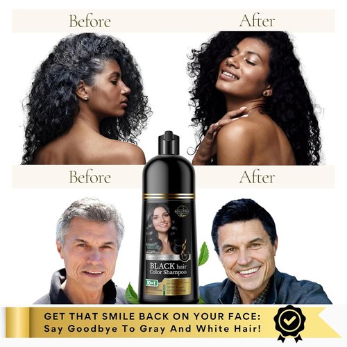 Regine Switzerland Black Hair Dye Shampoo - Instant Gray Coverage in Minutes - 10-in-1 Herbal Formula, Ammonia-Free