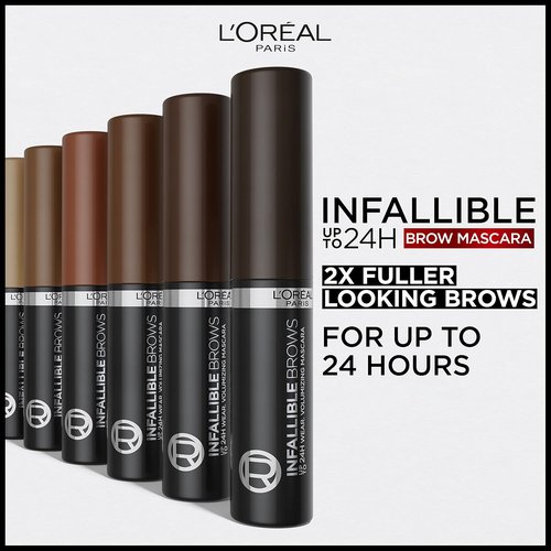 L'Oreal Paris Infallible Brow Mascara - 24H Volumizing Eyebrow Makeup for 2X Fuller Look | Light Brunette, 0.13 Fl Oz