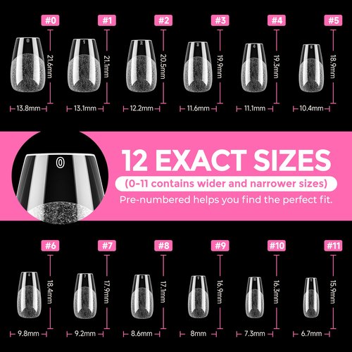 UNA GELLA Short Coffin Nail Tips: 216pcs Short Coffin Press on Nails Pre-Shape Gel Nail Tips for Full Cover Acrylic Nails False Nails for Nail Extension Home DIY Salon 12 Sizes Gelly Tips