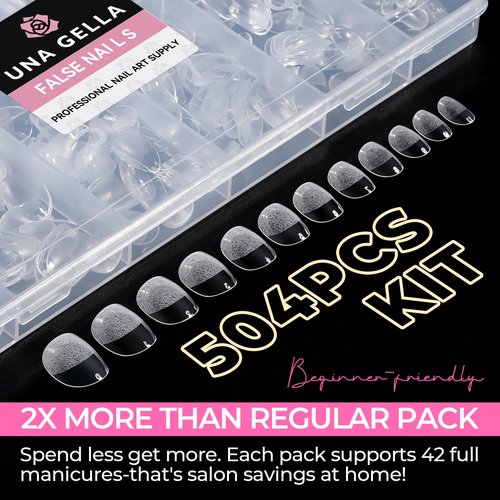 UNA GELLA Oval Nail Tips Exra Short 504PCS Pre-shape Gel Oval Almond Nail Tips for Women DIY Salon Round Almond Press On Nails Full Cover Clear Fake Acrylic Tips 12 Sizes