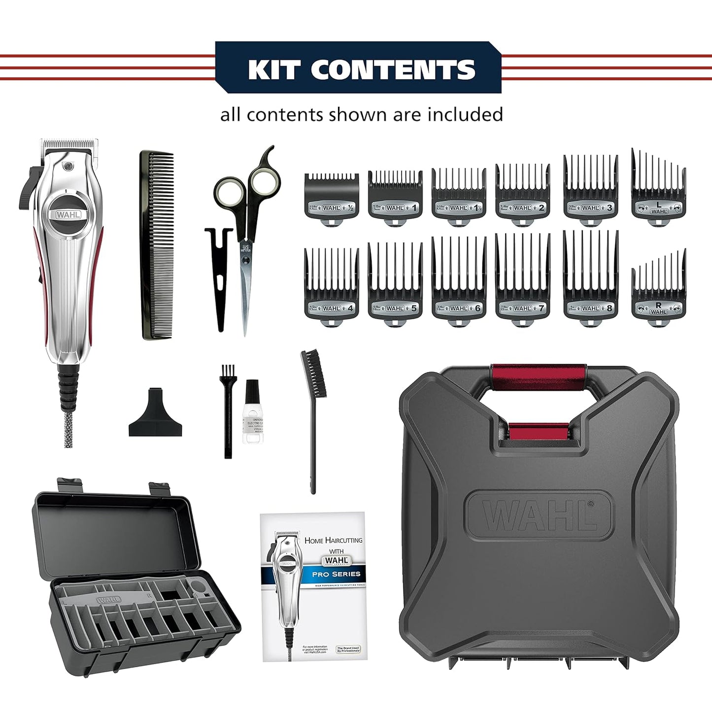Wahl USA Pro Ultra Quiet Hair Clipper - High Torque, Metal Housing, Bonus Guard Caddy | Model 3000097