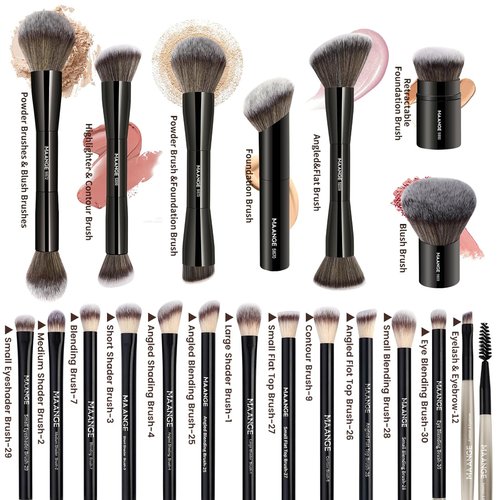 MAANGE 20 Pcs Makeup Brushes Set - Double-End Multi-Functional Blending Tools in Gift Box | Black