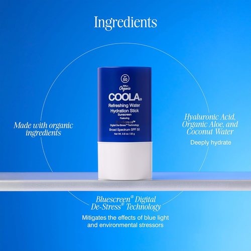 COOLA Organic Face Moisturizer - SPF 50 Refreshing Water Stick with BlueScreen Technology | 0.8 Oz