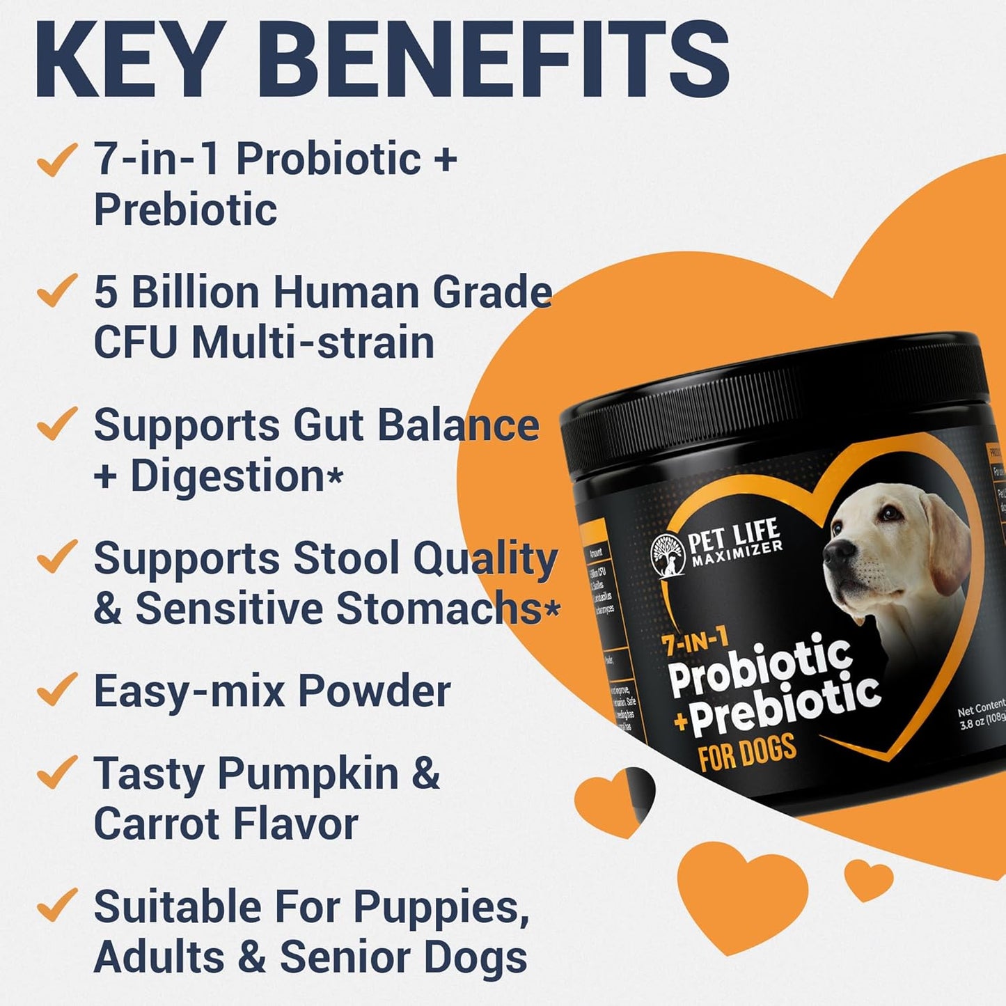 **Skiennix 7-in-1 Probiotic + Prebiotic Powder for Dogs - Supports Digestive Health & Skin Relief | 5 Billion CFU**