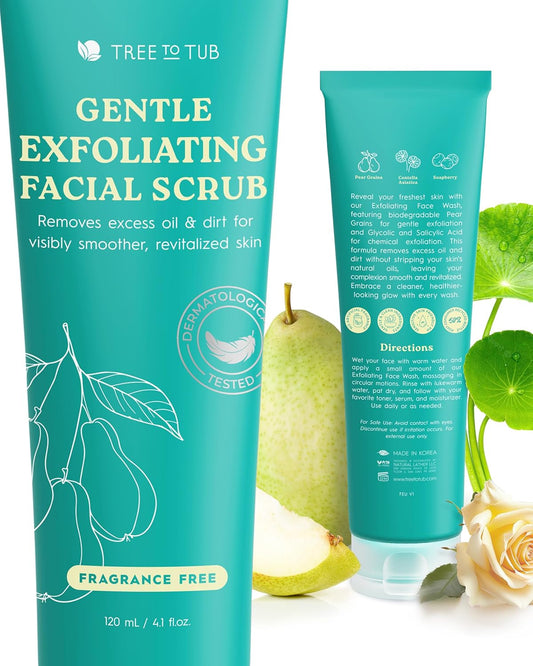Tree To Tub Exfoliating Face Wash - Gentle Facial Scrub with Salicylic Acid for Glowing Skin | Non-Irritating Formula for All Skin Types
