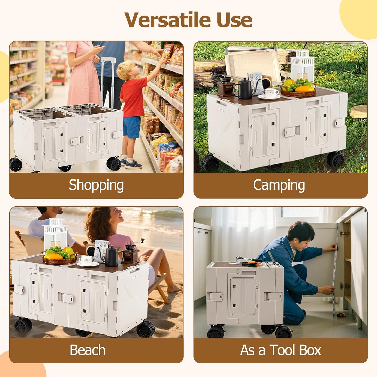 Goplus Large Foldable Utility Cart - 2-Tier Storage, 5 Rotating Wheels, Metal Handle | Portable Rolling Trolley for Shopping & Travel