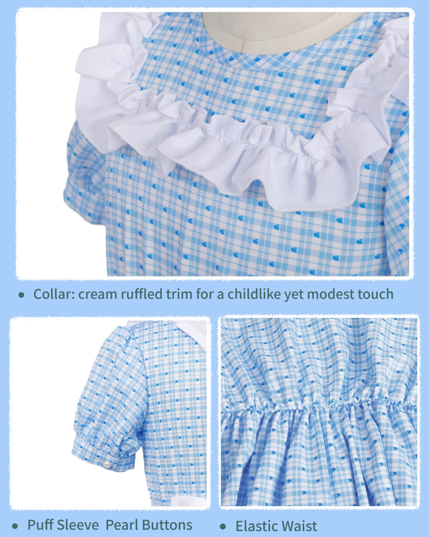 NSPSTT Pioneer Dresses for Girls Colonial Costume Prairie Dresses for Girls Polka Dot Dress, Blue S