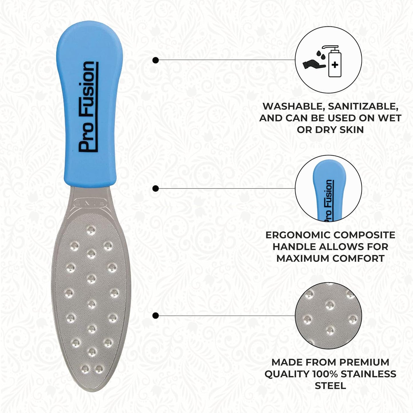 ForPro Pro Fusion Stainless Steel Pedi File - Coarse Double-Sided Design - Blue Handle for Heels & Feet - 8.25” L