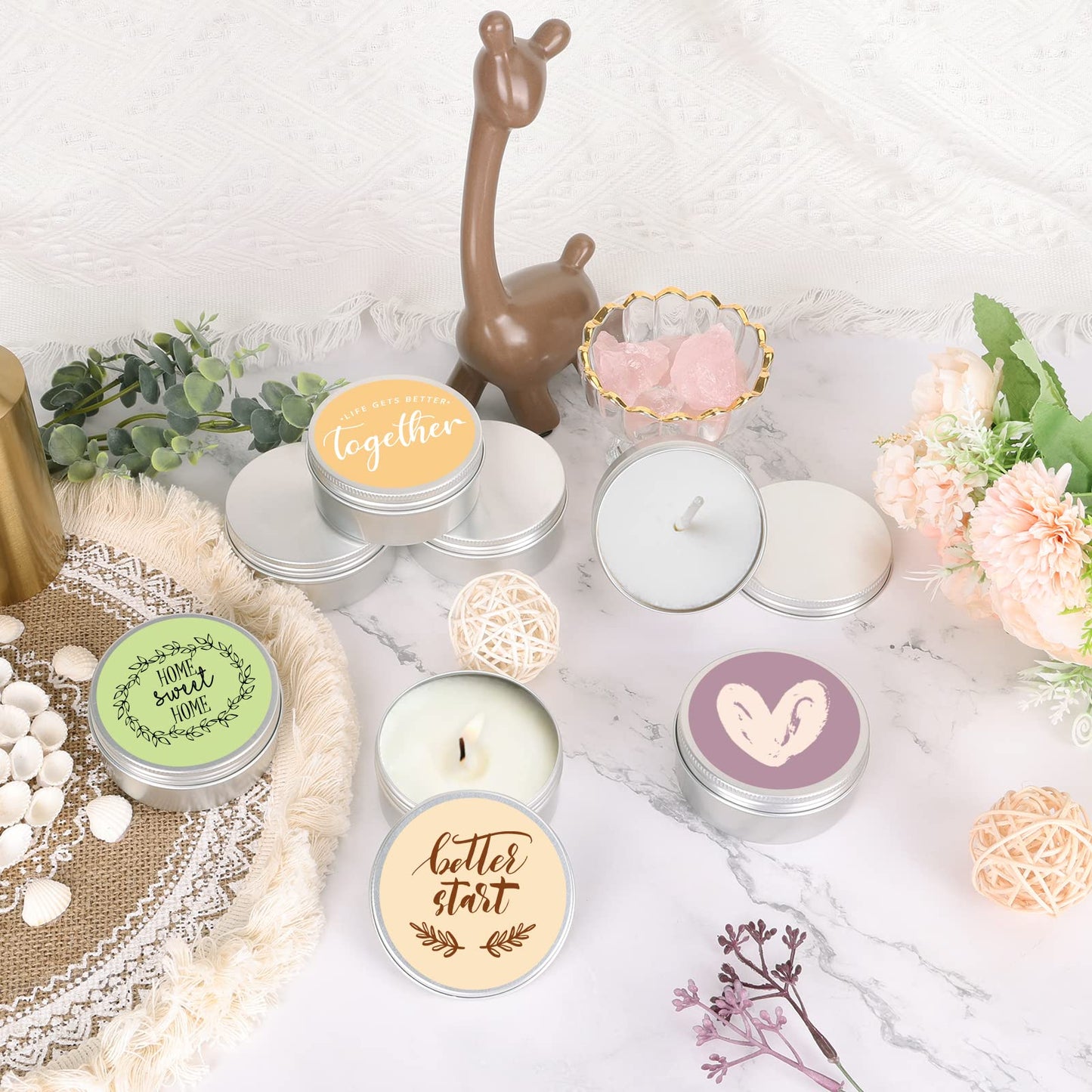 Moretoes 45 Pack Tins, 4oz Metal Round Tins Aluminum Empty Candle Tins with Screw Lid for Lotion Bars, Salve, Spices or Candles