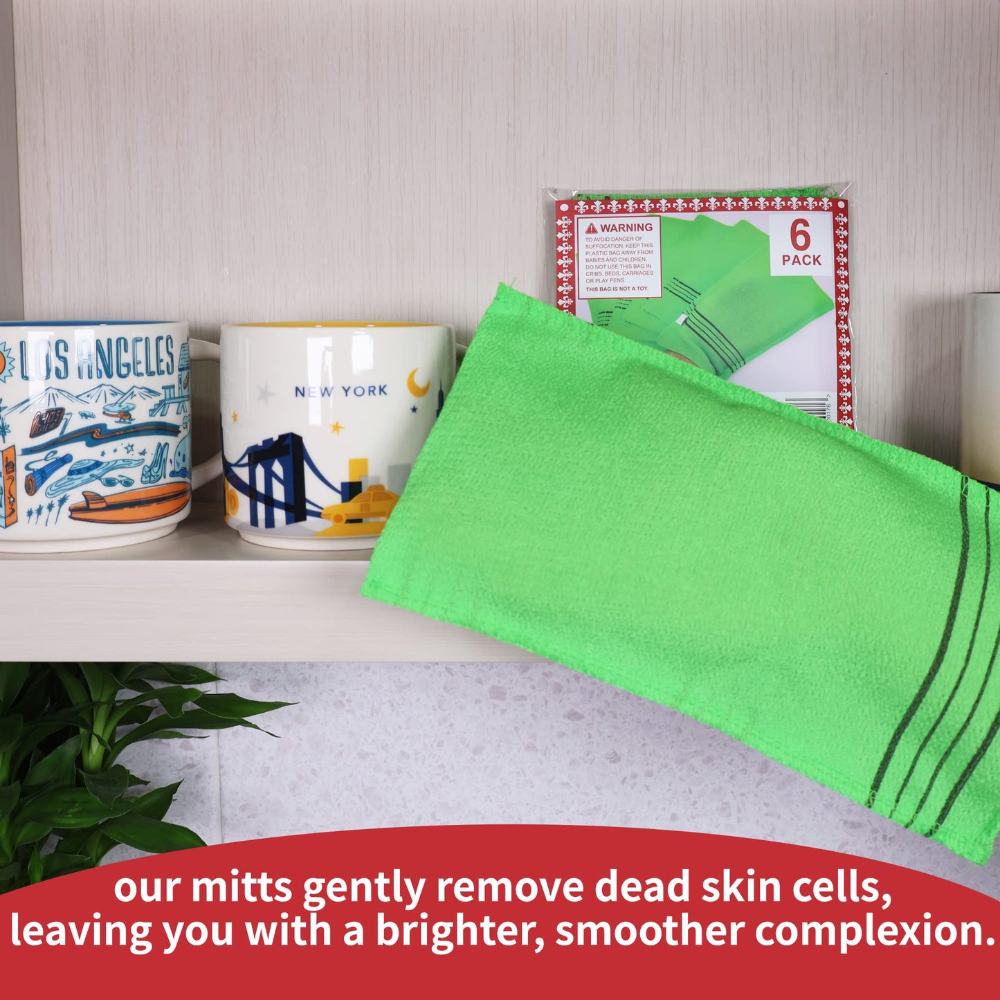 etreetowel Extra Large Size 9.9" x 5.5" (6 PCs) Korean Asian Exfoliating Bath Washcloths Mitt Scrub for Body washcloth Glove Viscose Rayon Towel for Soft Skin Korea Made