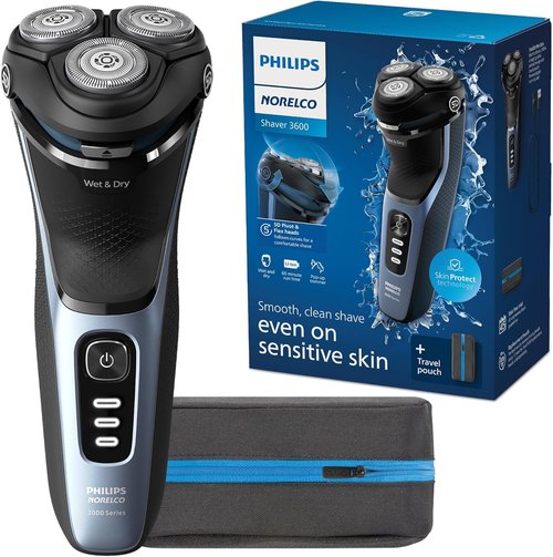 Philips Norelco Electric Shaver 3600 Series - Wet & Dry, Travel Pouch, Storm Blue, Model S3243/91