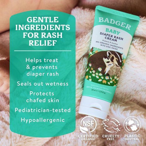 Badger Baby Diaper Rash Cream - Natural Zinc Oxide Skin Barrier with Organic Sunflower Oil | 2.9 fl oz