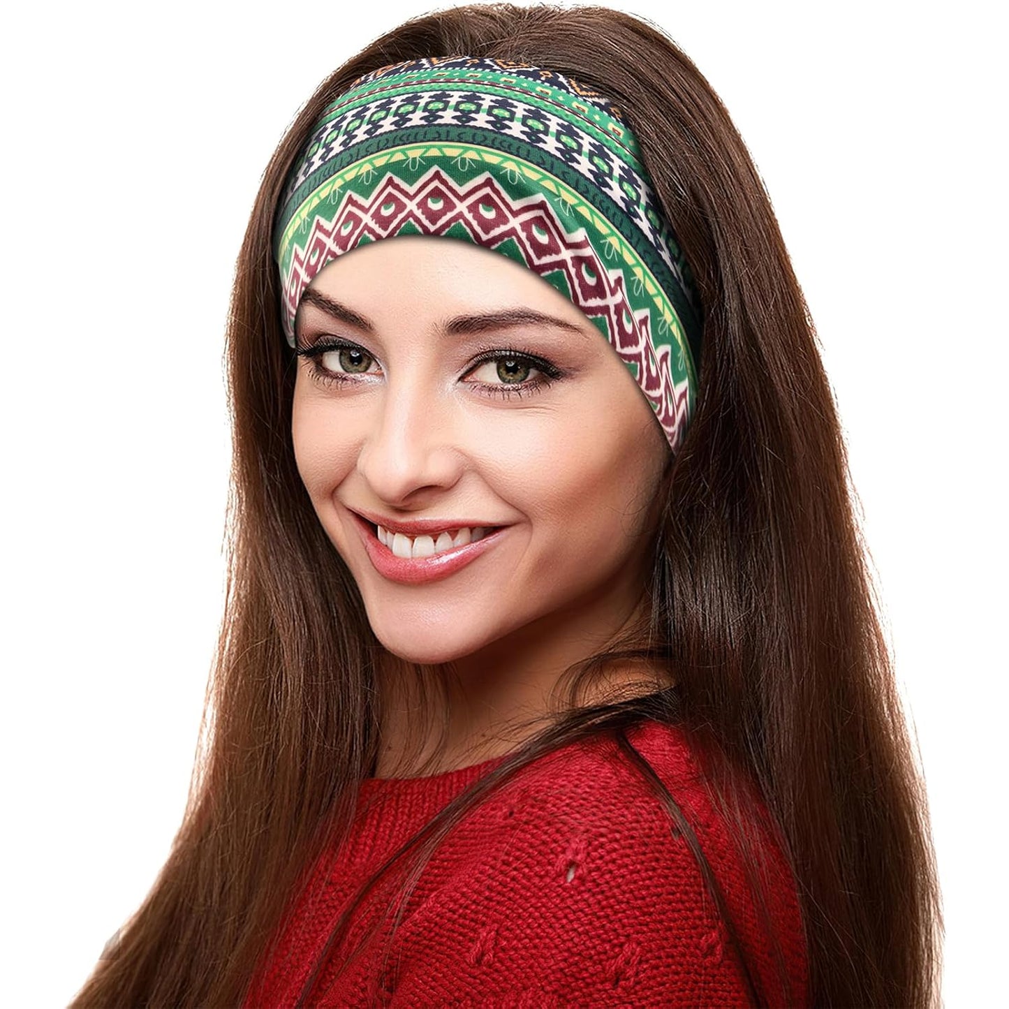Yeshan Women's Wide Boho Knotted Non-Slip Turban Headwraps - Stretchy Bandeau Hair Bands for Sports, Yoga, Workouts, Pack of 8
